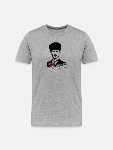 Silhouette d’Atatürk avec drapeau turc - T-shirt bio Premium Homme - gris chiné