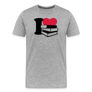 I love books - Men's Premium Organic T-Shirt - heather grey - Front - Damien (186cm)