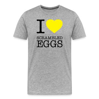 J’ADORE LES ŒUFS BROUILLÉS Rührei - T-shirt bio Premium Homme - gris chiné - Devant - Damien (186cm)