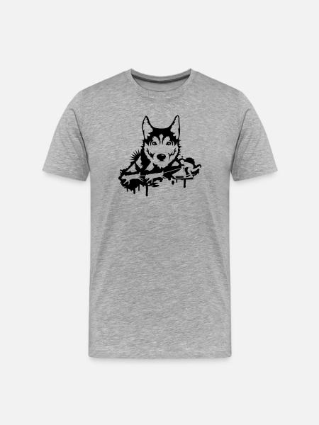 Dog racing with Husky Head - Men's Premium Organic T-Shirt - heather grey