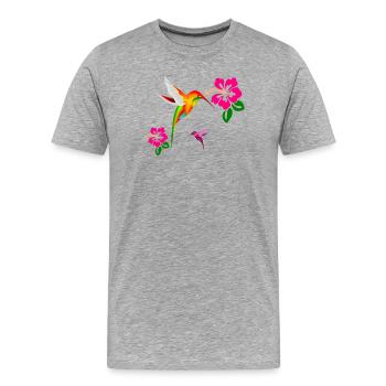 Colorful hummingbird in hibiscus duet - Men's Premium Organic T-Shirt - heather grey - Front - Damien (186cm)