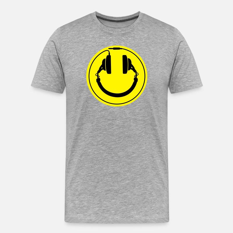 Smiley-Kopfhörer - Männer Premium Bio T-Shirt - Grau meliert