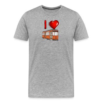 I Love Tram – Vintage Orange Tram - Men's Premium Organic T-Shirt - heather grey - Front - Damien (186cm)