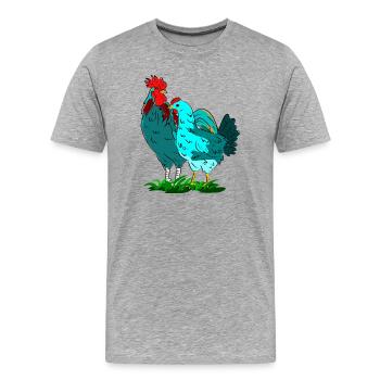 Bunte Hahnen- und Huhn-Kombination - Männer Premium Bio T-Shirt - Grau meliert - Vorne - Damien (186cm)