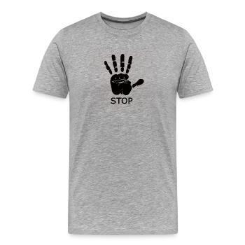 Stop Handabdruck Rot - Männer Premium Bio T-Shirt - Grau meliert - Vorne - Damien (186cm)