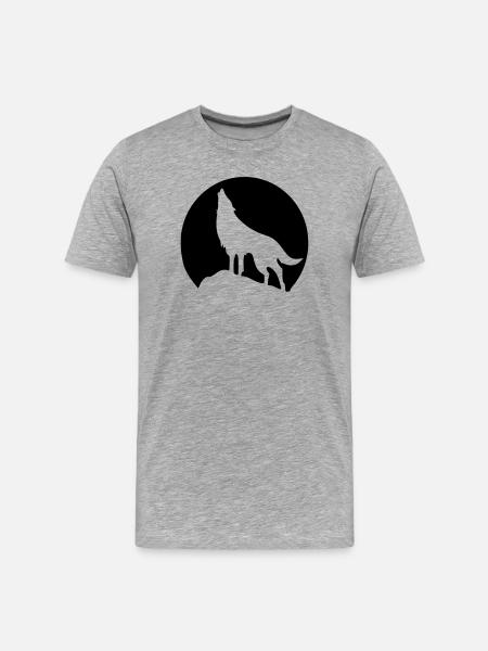 Wolf - Mond - Männer Premium Bio T-Shirt - Grau meliert