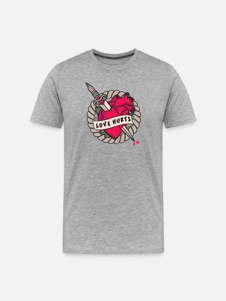 Love hurts love dagger heart tattoo - Men's Premium Organic T-Shirt - heather grey
