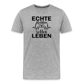 Wahre Helden sind Lebensretter - Männer Premium Bio T-Shirt - Grau meliert - Vorne - Damien (186cm)