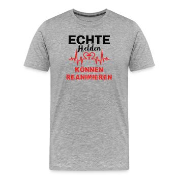 ECHTE Helden können reanimieren Ärzte Sanitäter - Männer Premium Bio T-Shirt - Grau meliert - Vorne - Damien (186cm)