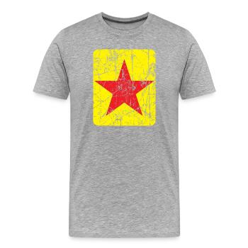 Roter Stern auf einem gelben Hintergrund und einem Weinleseeffekt - Männer Premium Bio T-Shirt - Grau meliert - Vorne - Damien (186cm)