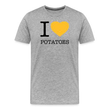 J’AIME LES POMMES DE TERRE Pommes de terre Purée de pommes de terre - T-shirt bio Premium Homme - gris chiné - Devant - Damien (186cm)
