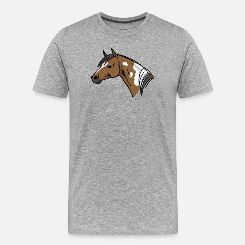 Pferdekopf Illustration Braun Weiß - Männer Premium Bio T-Shirt - Grau meliert