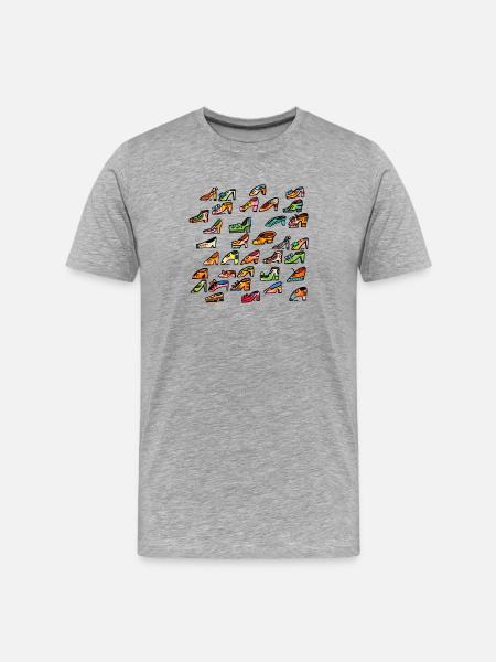 Bunte Schuhvielfalt Muster - Männer Premium Bio T-Shirt - Grau meliert