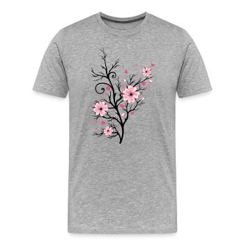 Cherry Tree Cherry Blossoms with Hearts Sakura Spring - Men's Premium Organic T-Shirt - heather grey - Front - Damien (186cm)