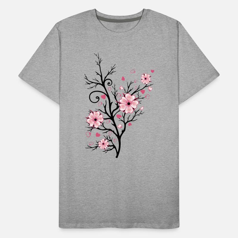 Cherry Tree Cherry Blossoms with Hearts Sakura Spring Men's Premium Organic T-Shirt