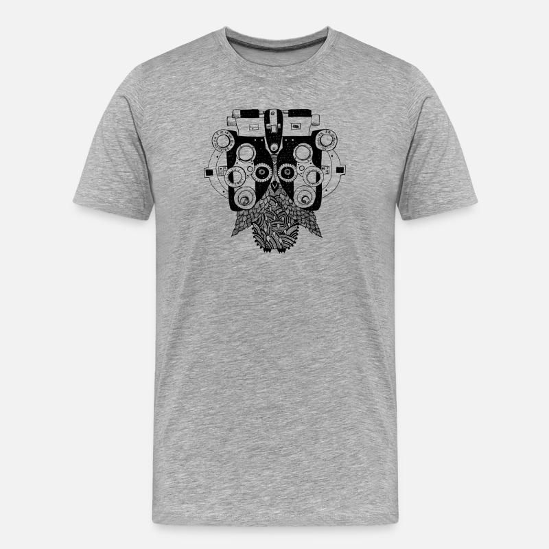 Phoropter Eule beim Sehtest - Männer Premium Bio T-Shirt - Grau meliert