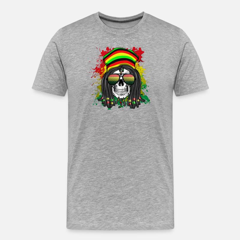 Rasta Skull im Regenbogenstil - Männer Premium Bio T-Shirt - Grau meliert
