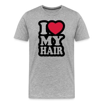 I love my hair - J'aime mes cheveux - T-shirt bio Premium Homme - gris chiné - Devant - Damien (186cm)