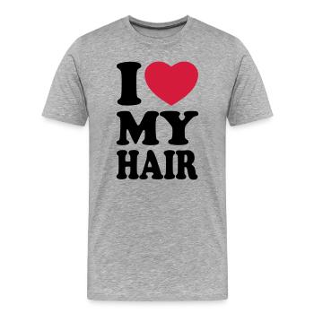 I love my hair - J'aime mes cheveux - T-shirt bio Premium Homme - gris chiné - Devant - Damien (186cm)