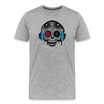 A Sugar Skull with headphones - Men's Premium Organic T-Shirt - heather grey - Front - Damien (186cm)