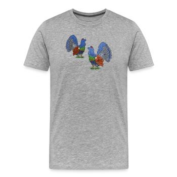 Faszinierende Auerhahn-Duo-Illustration - Männer Premium Bio T-Shirt - Grau meliert - Vorne - Damien (186cm)