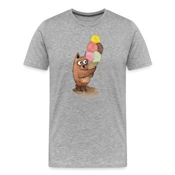 Eule mit riesigem Eis - Männer Premium Bio T-Shirt - Grau meliert - Vorne - Damien (186cm)