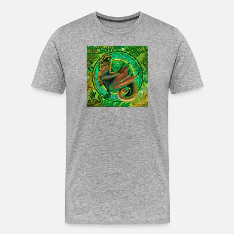 Waldgrüner Drache - Männer Premium Bio T-Shirt - Grau meliert