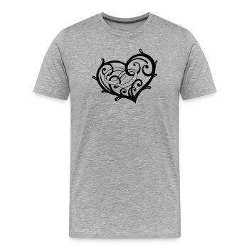 Großes Herz und zwei Ringe, Hochzeit - Männer Premium Bio T-Shirt - Grau meliert - Vorne - Damien (186cm)