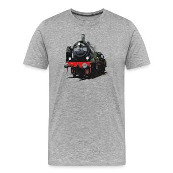 Vintage Dampflok Illustration - Männer Premium Bio T-Shirt - Grau meliert - Vorne - Damien (186cm)