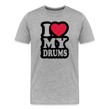 I love my drums - Ich liebe meine Trommeln - Männer Premium Bio T-Shirt - Grau meliert - Vorne - Damien (186cm)