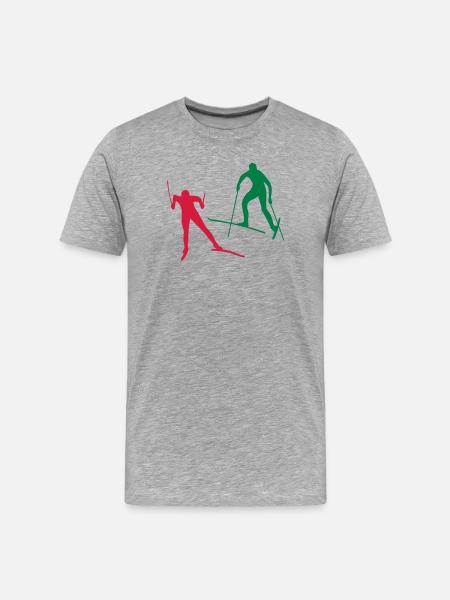 Ski Langlauf in der Loipe - Männer Premium Bio T-Shirt - Grau meliert