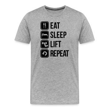 eat sleep lift repeat - Männer Premium Bio T-Shirt - Grau meliert - Vorne - Damien (186cm)
