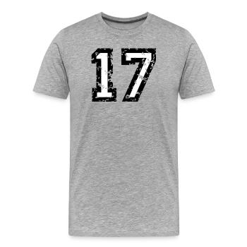 Le numéro dix-sept, - No. 17 (deux couleurs) blanc - T-shirt bio Premium Homme - gris chiné - Devant - Damien (186cm)