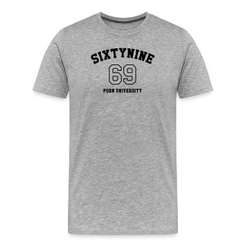 69 Porn University - T-shirt bio Premium Homme - gris chiné - Devant - Damien (186cm)