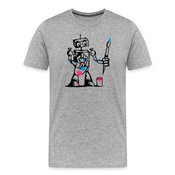 Roboter mit einem Pinsel - Männer Premium Bio T-Shirt - Grau meliert - Vorne - Damien (186cm)