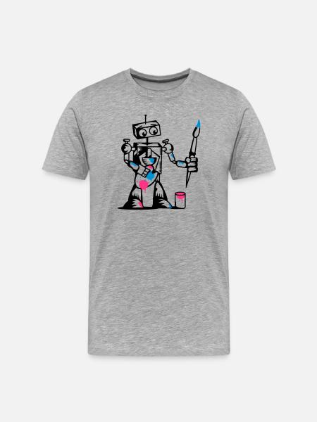 A robot with a paintbrush - Men's Premium Organic T-Shirt - heather grey