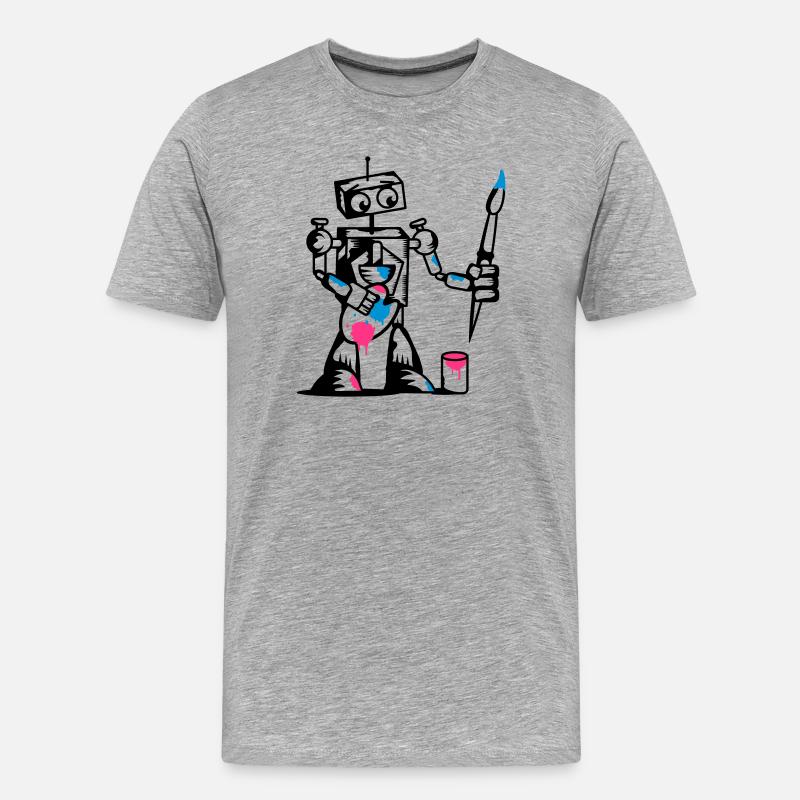 Roboter mit einem Pinsel - Männer Premium Bio T-Shirt - Grau meliert