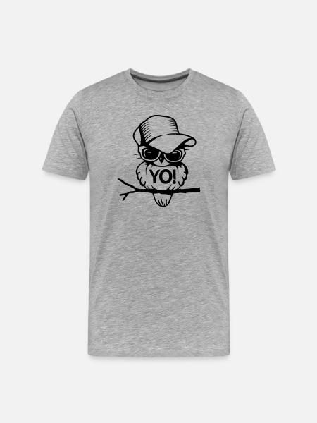 Vogel mit Brille und Baseballcap - Männer Premium Bio T-Shirt - Grau meliert