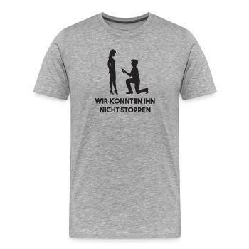 Fête de la poule disant: enterrement de vie de garçon - T-shirt bio Premium Homme - gris chiné - Devant - Damien (186cm)