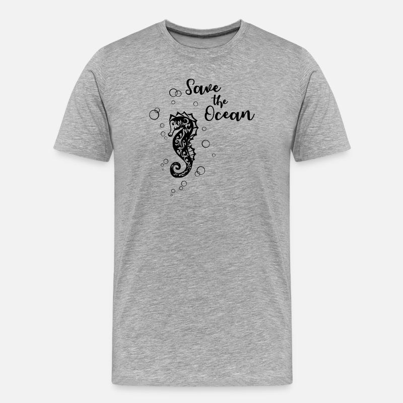 Save the Ocean - Seepferd - Männer Premium Bio T-Shirt - Grau meliert