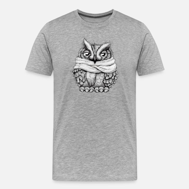 Frierende Eule - Männer Premium Bio T-Shirt - Grau meliert