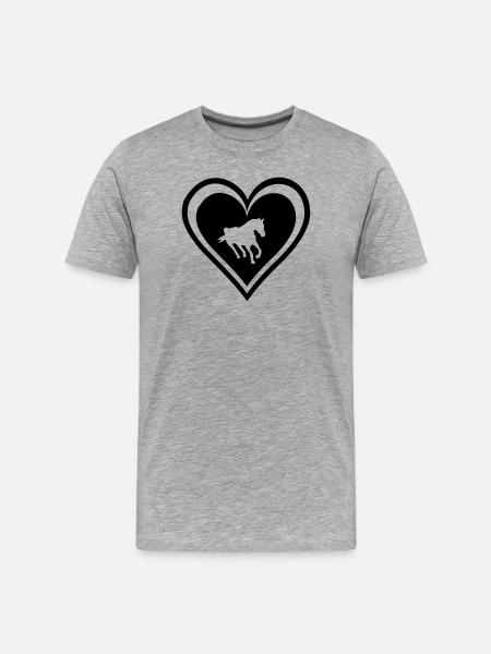 Herz mit Pferd - Männer Premium Bio T-Shirt - Grau meliert