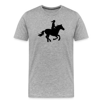 Silhouette Reiterin mit galoppierendem Pferd - Männer Premium Bio T-Shirt - Grau meliert - Vorne - Damien (186cm)