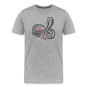 Snake with infinity, lotus and cherry blossom - Men's Premium Organic T-Shirt - heather grey - Front - Damien (186cm)