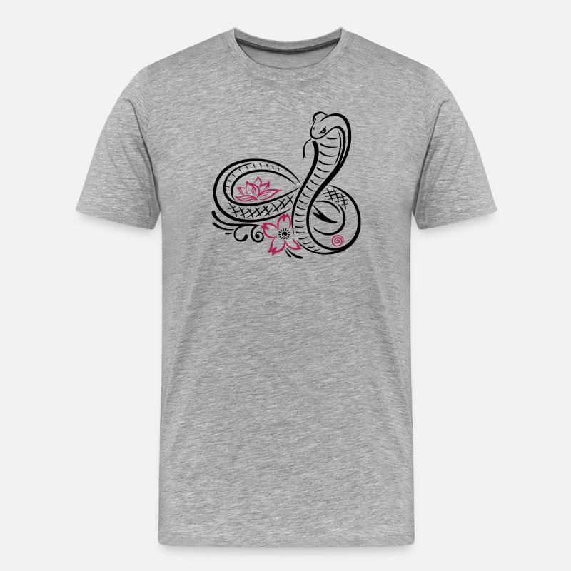 Schlange, Kobra mit infinity und Lotus - Männer Premium Bio T-Shirt - Grau meliert