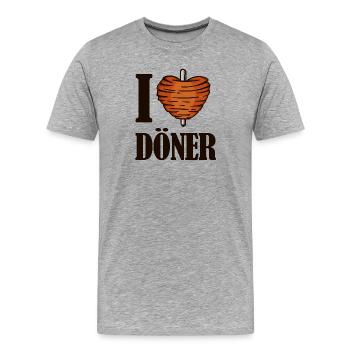 Ich Liebe Döner Kebab Kebap Spieß Essen Hunger - Männer Premium Bio T-Shirt - Grau meliert - Vorne - Damien (186cm)