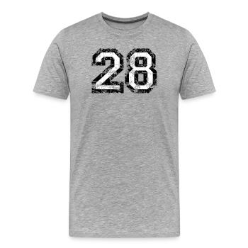 Zahl 28 (Vintage Weiß) 28. Geburtstag N. 28 - Männer Premium Bio T-Shirt - Grau meliert - Vorne - Damien (186cm)