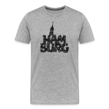 HAMBURG mit Michel (Vintage/Schwarz) - Männer Premium Bio T-Shirt - Grau meliert - Vorne - Damien (186cm)