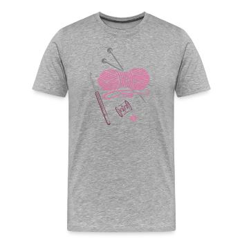 Tricot à la main au crochet - T-shirt bio Premium Homme - gris chiné - Devant - Damien (186cm)