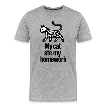 Mon chat a mangé mes devoirs à l'école - T-shirt bio Premium Homme - gris chiné - Devant - Damien (186cm)
